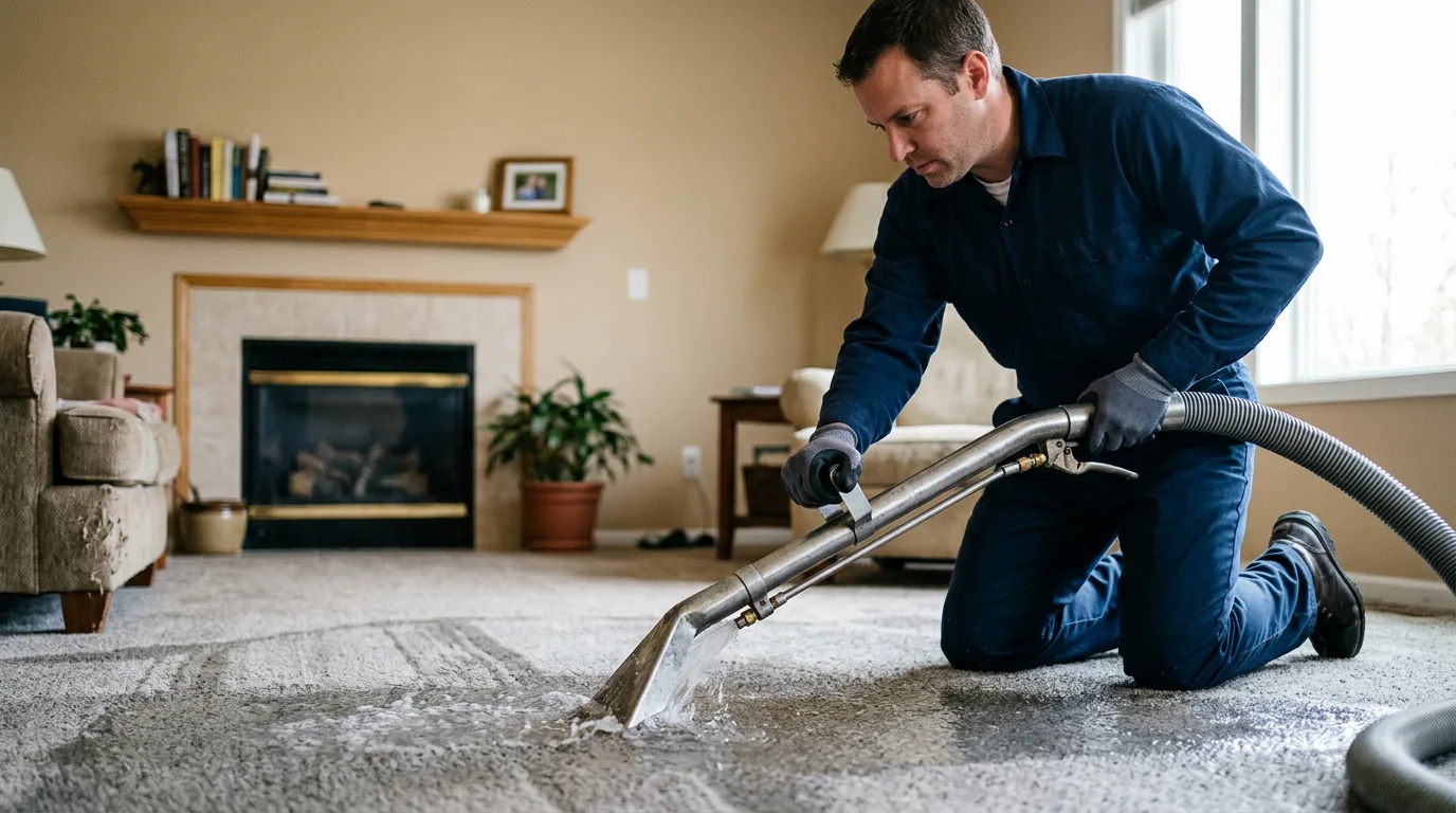 Water damage restoration technician working near Lockport, NY